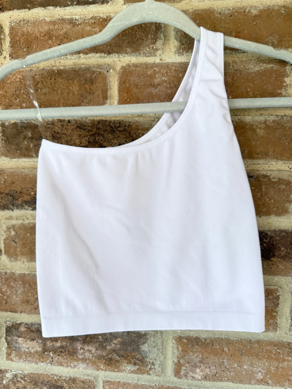 Asymmetrical White One-Shoulder Crop Tank - Classic Fit
